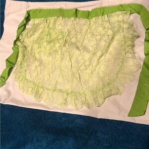 Vintage Lace Apron with pocket and Green Ribbon